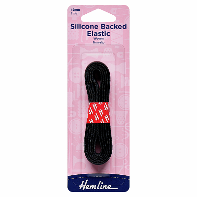 H632.12.BK Silicone Backed Elastic: Black - 1m x 12mm 